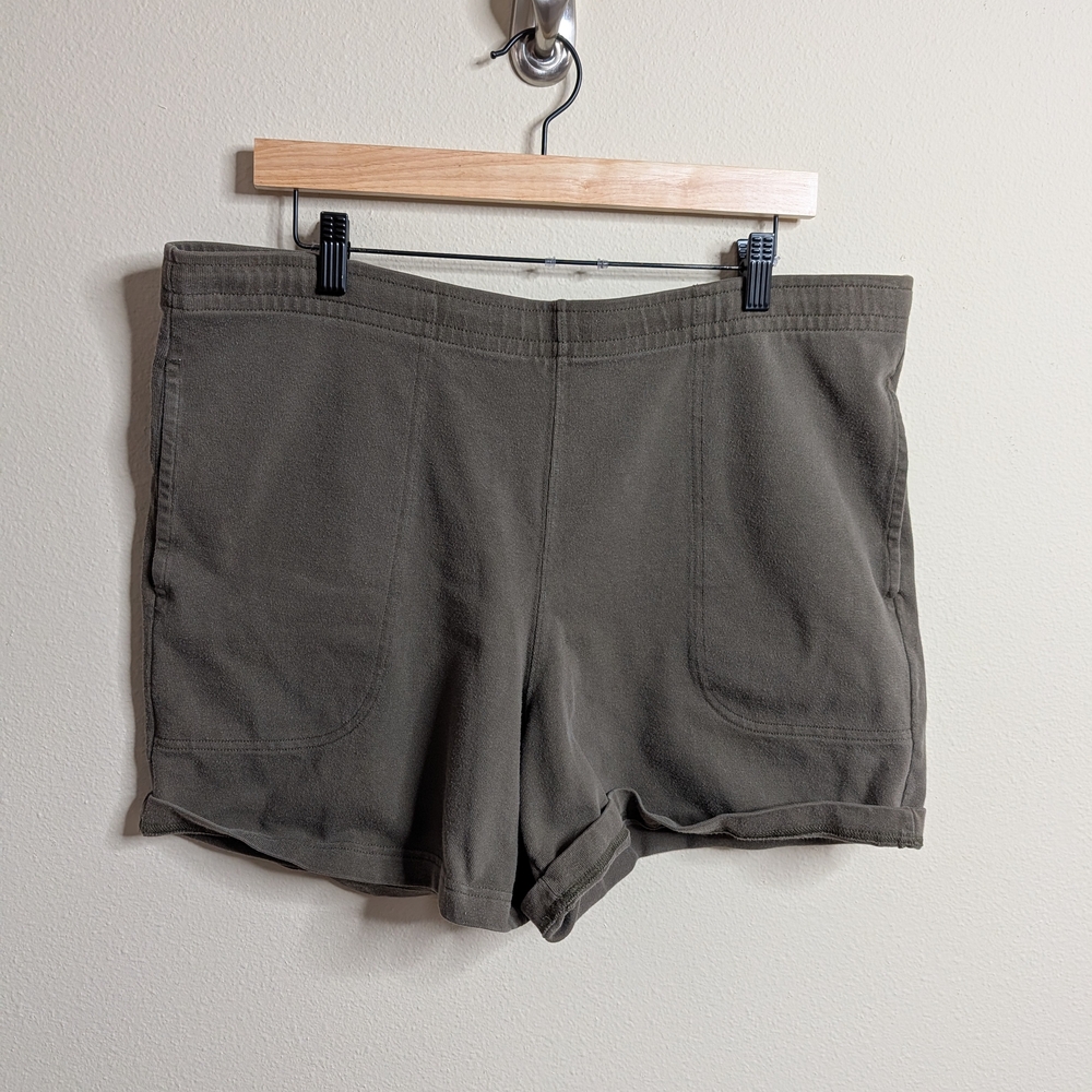 Lands End Olive Green Pull‎ On Shorts Size L 36-38 Cotton Elastic Waist Casual